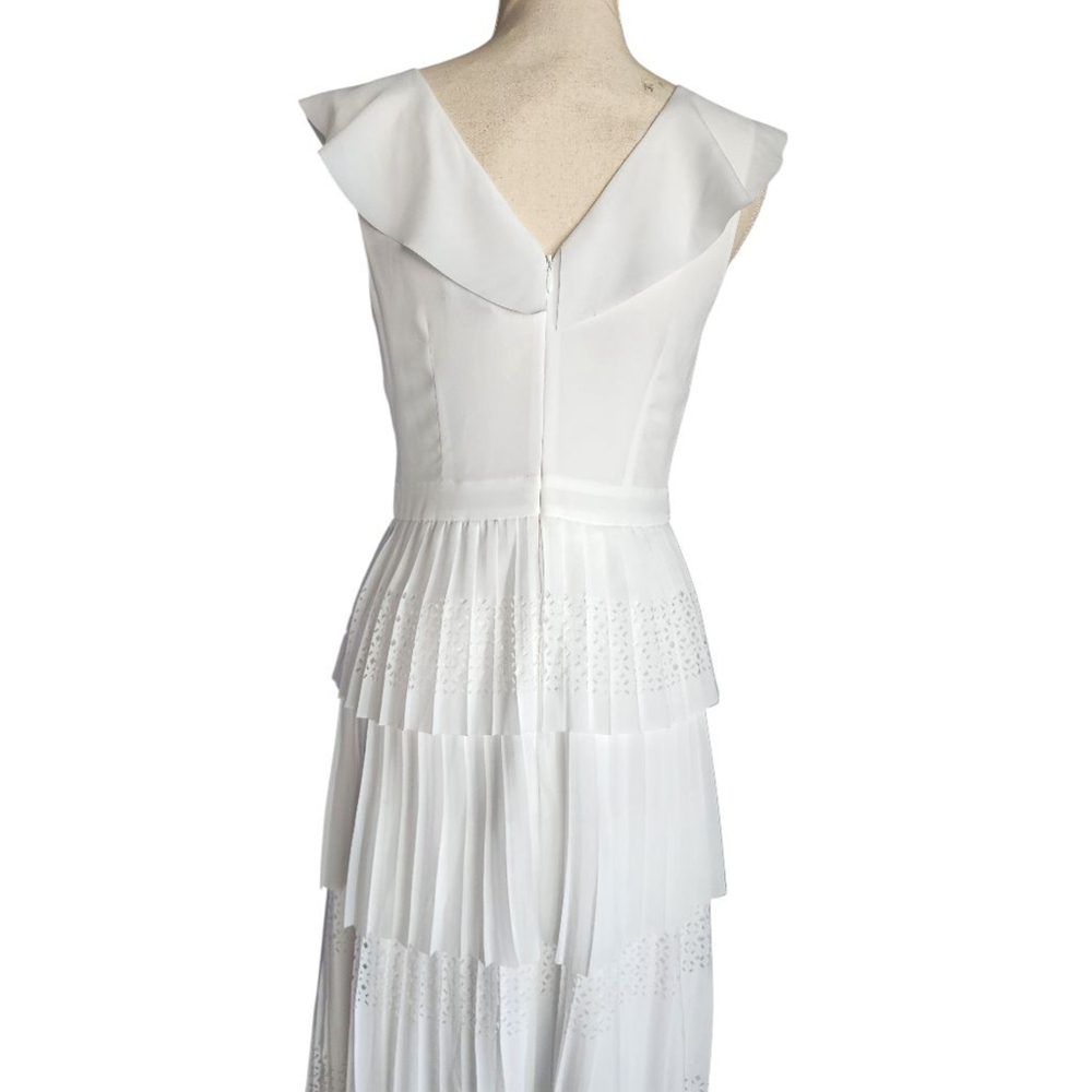 Banana Republic White Laser Cut Ruffle Tier Midi Dress Women's 2 - Picture 6 of 16
